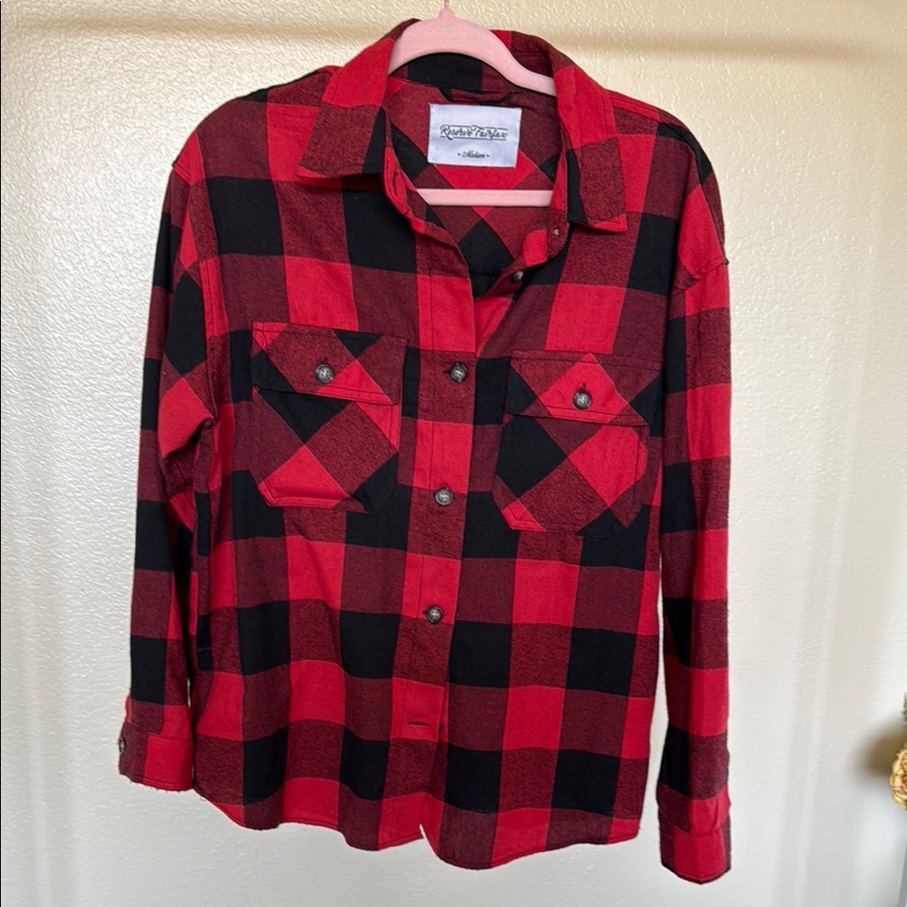 Red and Black Plaid Button-Up Shirt